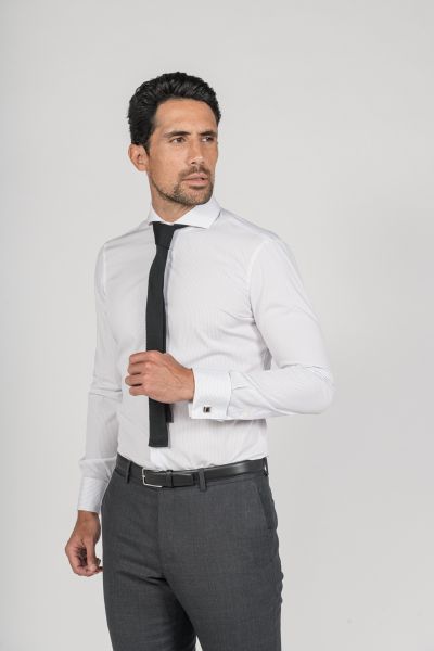 Chemise fines rayures grises