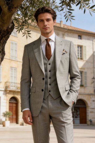 Costume sur mesure vert en lin et soie